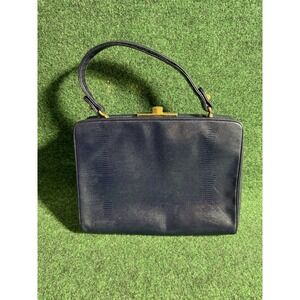 Vintage 50s Prestige‎ Navy Blue Faux Crocodile Handbag